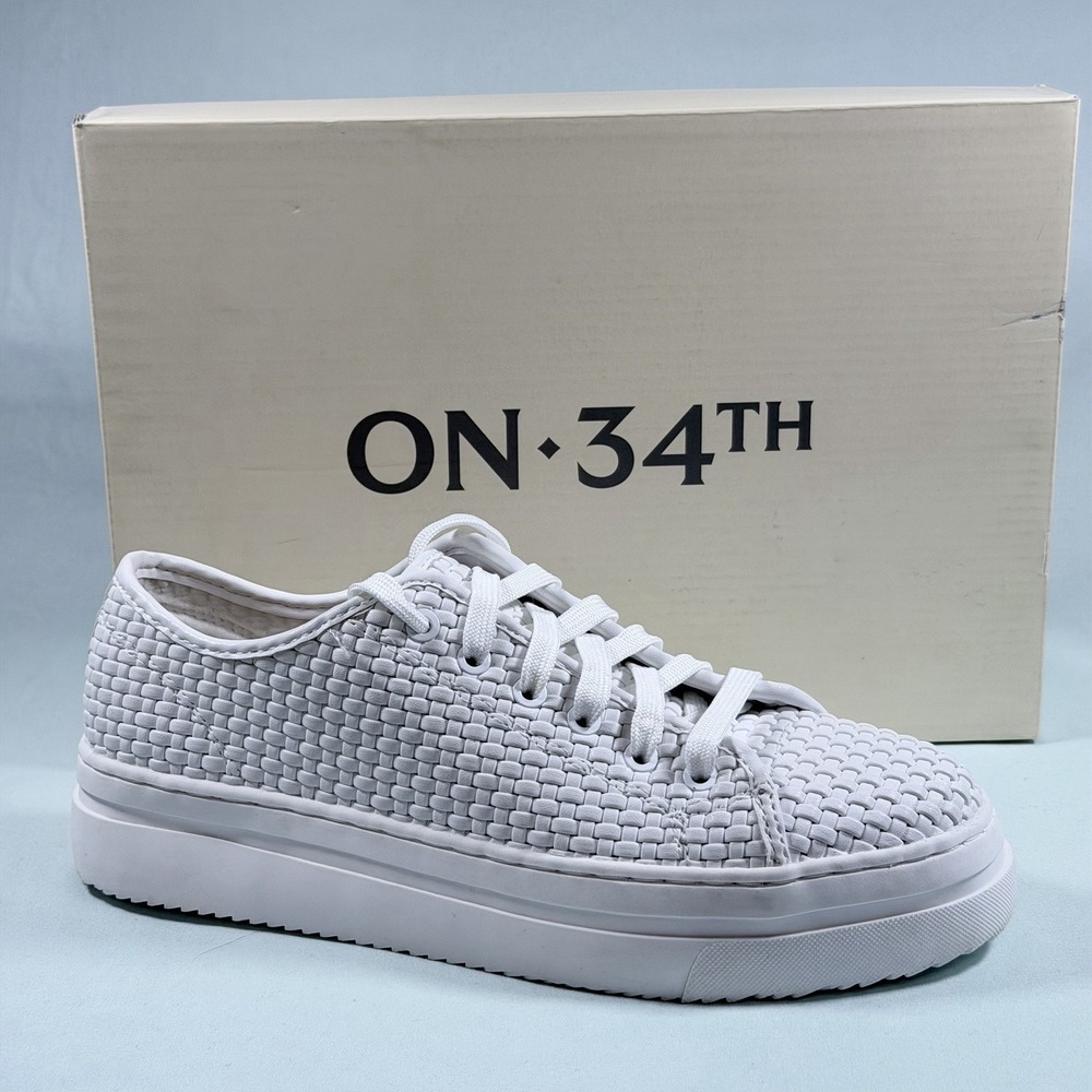 On 34th Size-6M Women's Lusille Woven Lace-up Sneakers,  White